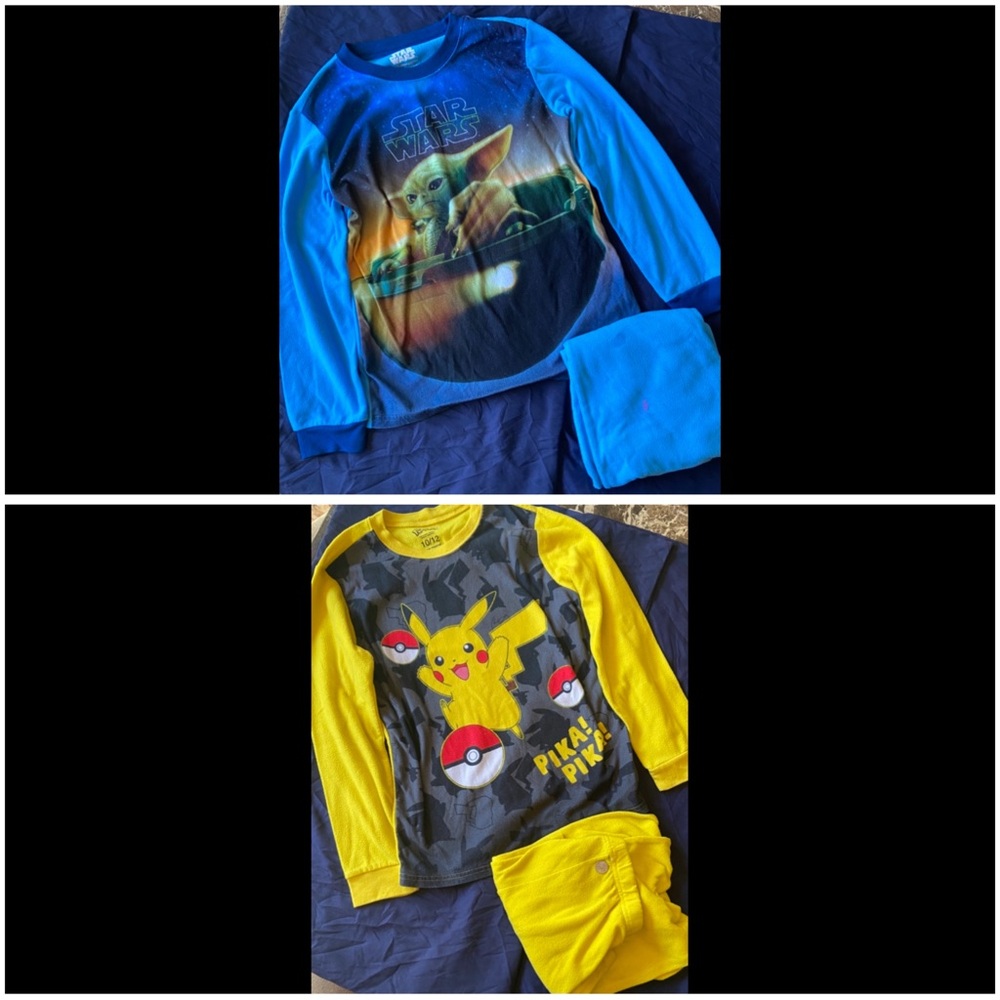 Boys 10/12 pajama bundle
Baby yoda(grogu/the child)
Pikachu(Pokémon)